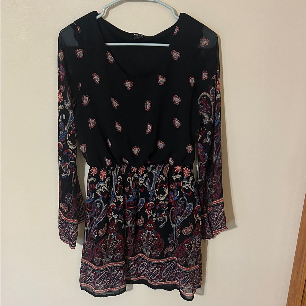 Rue21 Black Dress with Paisley Design L